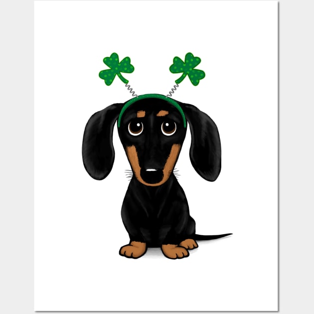 Funny Saint Patrick's Day Dog | Black and Tan Dachshund with Shamrocks Wall Art by Coffee Squirrel